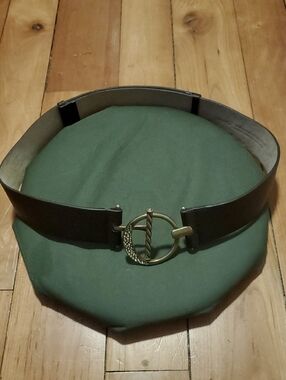 Chico's Brown Leather Belt with Brass-Tone Buckle